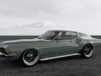 Classic Green Muscle Car With Custom Wheels On Open Terrain Under Cloudy Sky 3d model