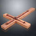 Wooden Cross Shaped Sculpture With Copper Metal Fasteners And Artistic Design