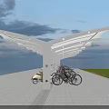 Modern White Canopy Covered Bicycle Parking With Slate Floor And Multiple Bikes