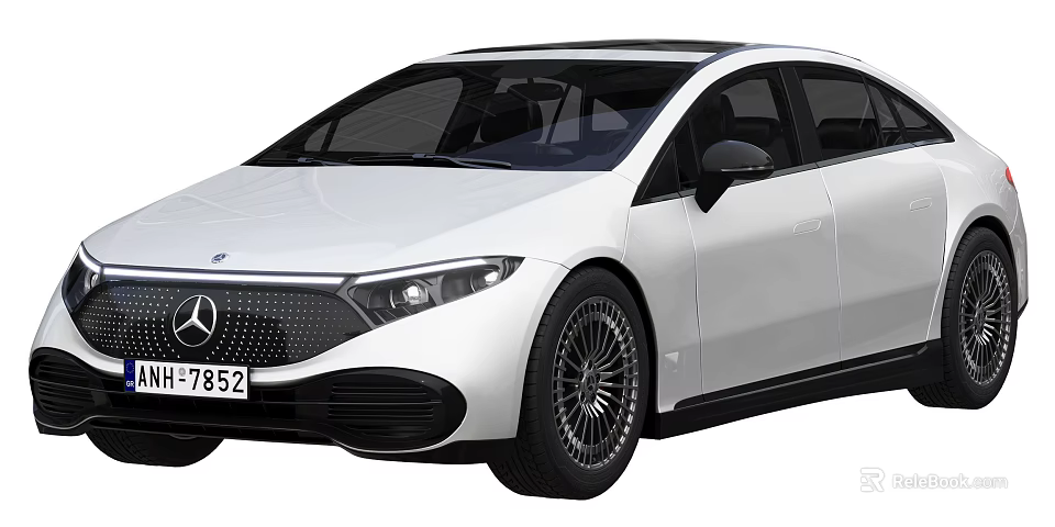 White Mercedes Modern Car With Sleek Body Black Roof Front Grille And Alloy Wheels 3d model 