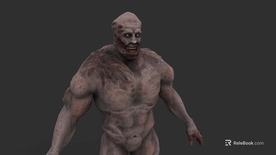 Zombie Character With Muscular Body Bloody Torn Skin And Fierce Face 3d model 