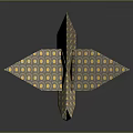 Origami Crane Paper Art With Yellow Circle Patterns On Dark Reflective Surface