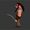 3D Game Character With Muscular Build Blue Stripes Brown Hair Beard And Clenched Fists