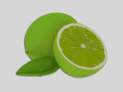 Fresh Green Whole and Sliced Lime Fruit with Leaf 3d model