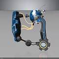 Modern Blue Robot Featuring Globe Design Mechanical Gears And Orange Cables 3d model