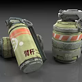 Worn Military Hand Grenade Weapon With Green Body Orange Stripe And Metal Components