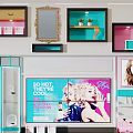 Modern Display Shelves With Mirror Cabinets Beauty Product Screens And Colorful Accents