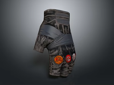 Patterned Casual Shorts In Dark Gray Design With Red And Orange Decorative Patches 3d model