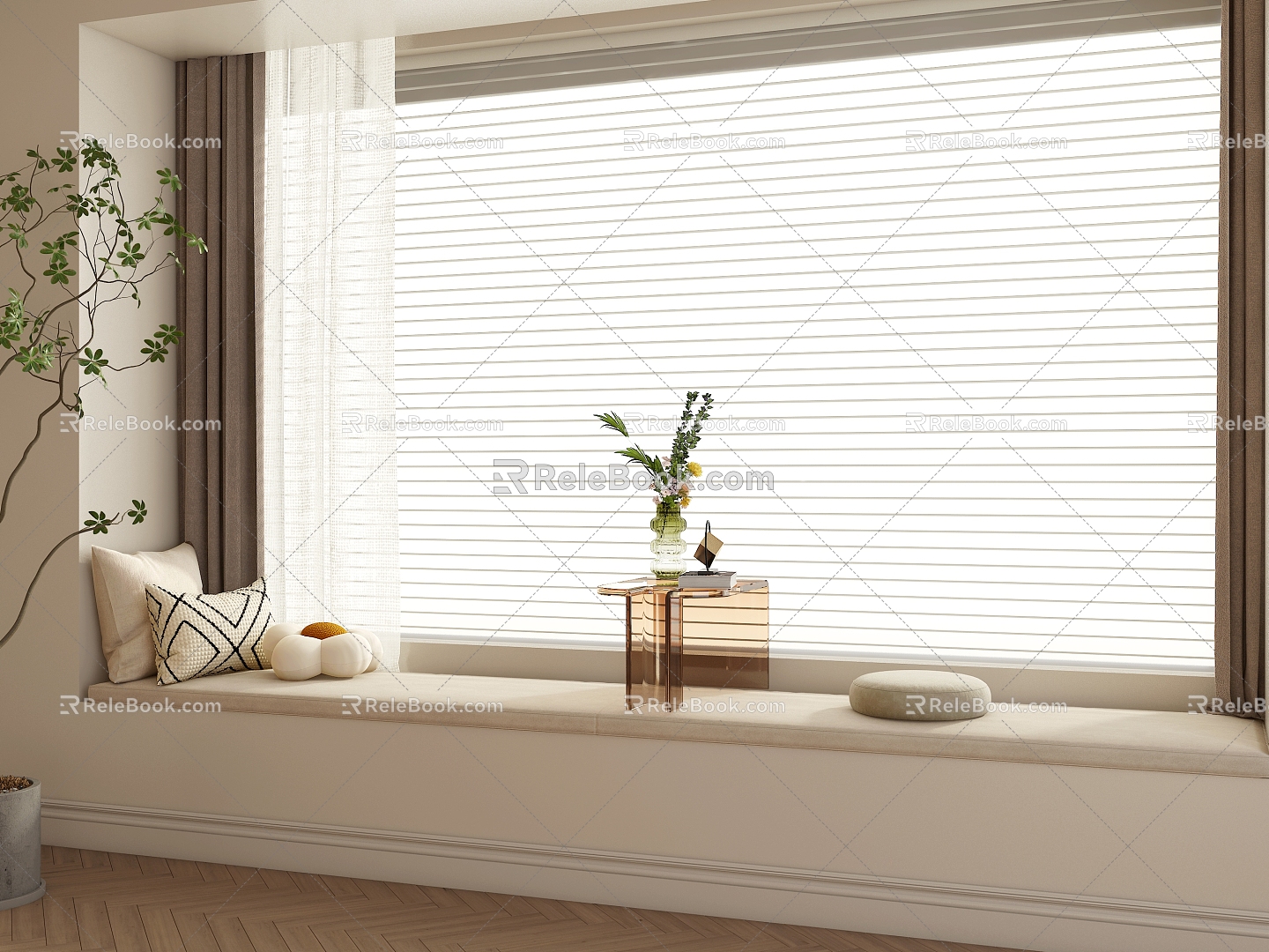 Modern Bay Window Bay Window Table Pillow Bay Window Cushion Shutters Decorative Ornaments 3d model