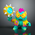 Vibrant Green Creature With Pink Hair In Yellow Jacket Holding Spiked Round Object