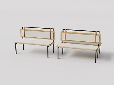 Two Modern Wooden Benches With Black Metal Legs And Minimalist Design 3d model