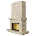 Elegant Stone Fireplace Design With Vertical Texture And Wooden Log Insert 3d model