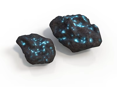 Decorative Glowing Stones With Blue Light Spots On Black Surface 3d model