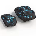 Decorative Glowing Stones With Blue Light Spots On Black Surface