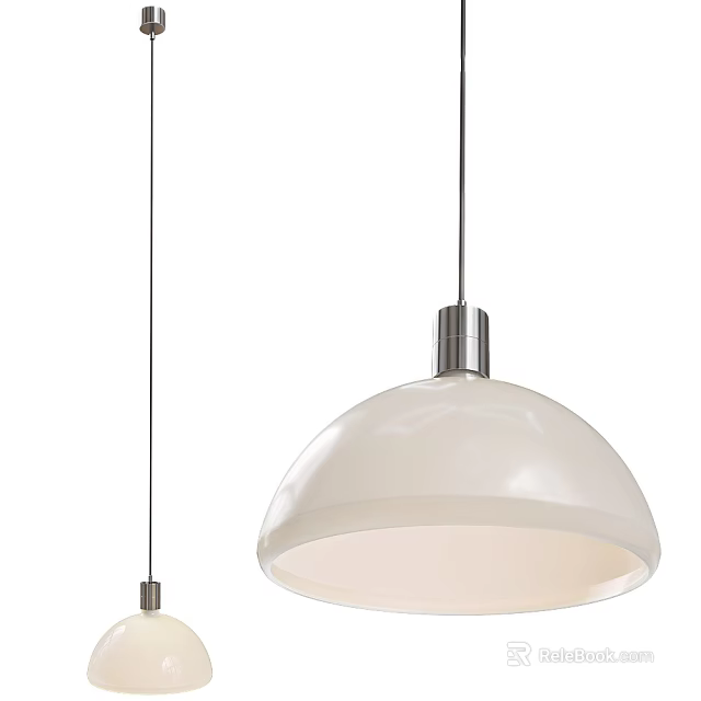 Sleek Modern Pendant Light Featuring White Dome Shade And Metallic Hanging Stem 3d model