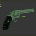 Shiny Metallic Revolver With Black Grip Orange Marker And Yellow Bullet On Dark Background