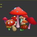 Fresh Red Mushrooms with White Spots in a Cluster on Black Surface