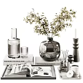 Decorative Ornament Set With Vase Greenery Books Diffuser And Candle Holder 3d model