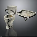 White Bathroom Toilet With Open Lid And Wall Mounted Sink Fixture