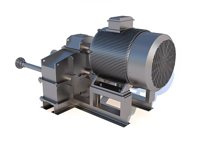 Heavy Duty Industrial Electric Generator With Cooling Fins Metal Casing And Base Frame 3d model