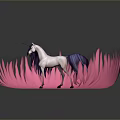 White Unicorn With Dark Mane And Tail Standing On Large Pink Feather Structure 3d model