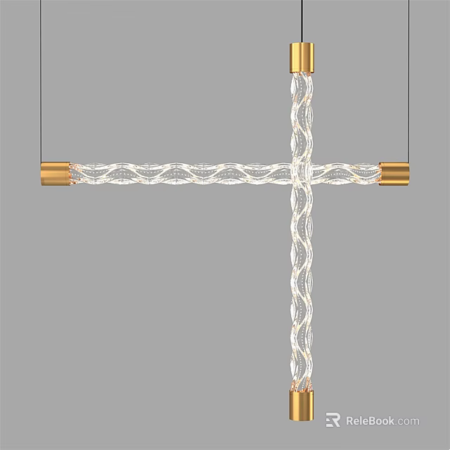 Modern Cross Shaped Chandelier With Woven Design And Golden Accents For Contemporary Interior Decor 3d model 