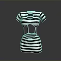 Stylish Black And White Striped Short Sleeves Dress With Cut Out Waist Design