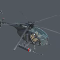 Black Helicopter with Transparent Cockpit Brown Seats and Red Mounted Equipment
