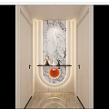 Cream Simple Style Scarpa Stacked Curved Shape Hermes Orange Corridor End View Entrance 3d model
