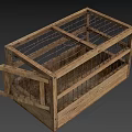 Vintage Wooden Cage With Metal Bars And Open Design Structure
