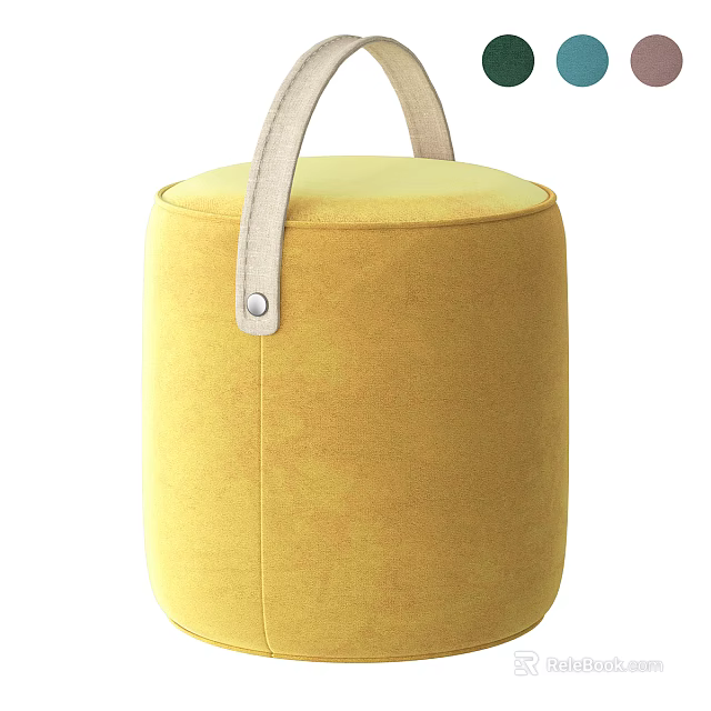 Yellow Cylindrical Ottoman With Beige Handle And Soft Velvet Upholstered Design 3d model