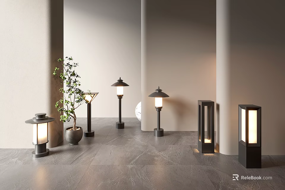 Modern Outdoor Lights With Various Stylish Designs And Warm Glow For Garden Spaces 3d model 
