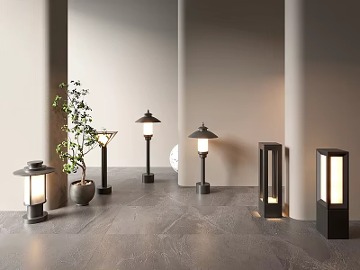 Modern Outdoor Lights With Various Stylish Designs And Warm Glow For Garden Spaces 3d model
