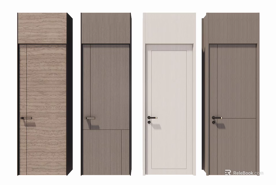 Hinged Doors With Modern Design Wooden And White Finishes Multiple Styles 3d model 