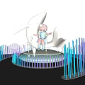 3D Decorative Sculpture Featuring White Whale Girl Character And Blue Illuminated Pillars