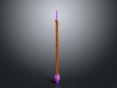 Magic Wand With Wooden Texture Brown Shaft And Purple Tips 3d model