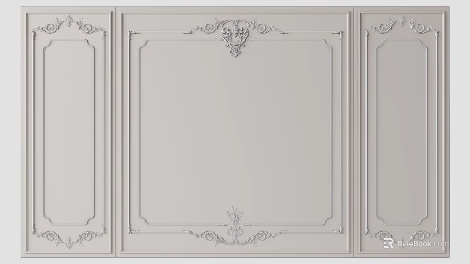 Classical White Background Wall with Intricate Carvings and Symmetric Decorative Panels 3d model