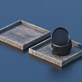 Two Simple Wooden Trays With Stacked Black Cups For Household Use