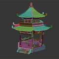 Traditional Chinese Pavilion With Two Tiered Green Tiled Roof Red Pillars And Stone Base