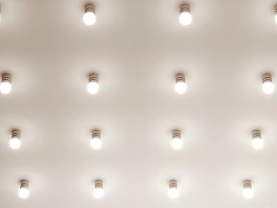 Multiple Brightly Illuminated Ceiling Lights Evenly Spaced on White Ceiling 3d model