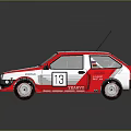 Red and White Renault Rally Car with Number 13 Racing Design and Alloy Wheels