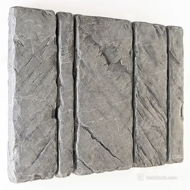 Gray Stone Wall Surface With Natural Texture And Slate Panel Design 3d model