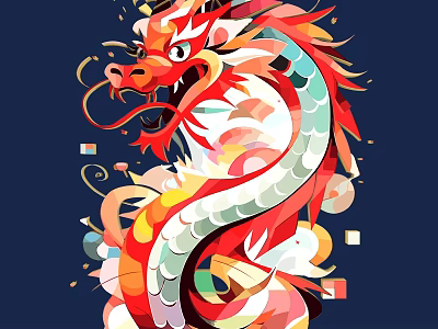 Colorful Dragon Illustration With Vibrant Geometric Shapes And Abstract Design Elements 3d model