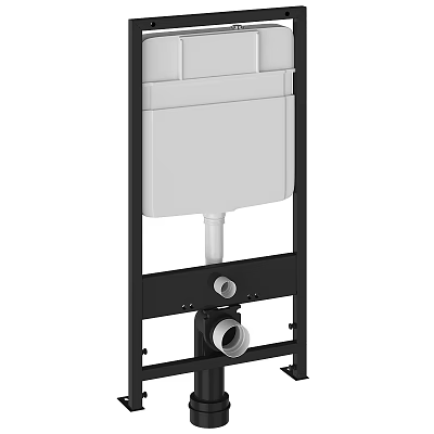 Wall Mounted Toilet Installation Frame With White Cistern Black Bracket And Pipes 3d model