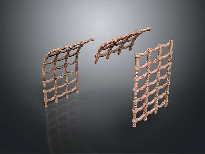 Brown Woven Rattan like Home Decor Shelves with Grid Structure Curved Shape and Textured Design 3d model