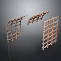 Brown Woven Rattan like Home Decor Shelves with Grid Structure Curved Shape and Textured Design