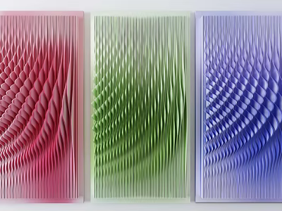 Modern Set of Three Wall Decor with Red Green Blue Wavy Textured Patterns for Home Interior 3d model