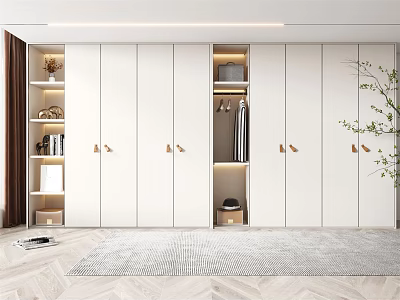 Modern White Wardrobe Interior Design With Sliding Doors Open Shelves And Hanging Rods 3d model
