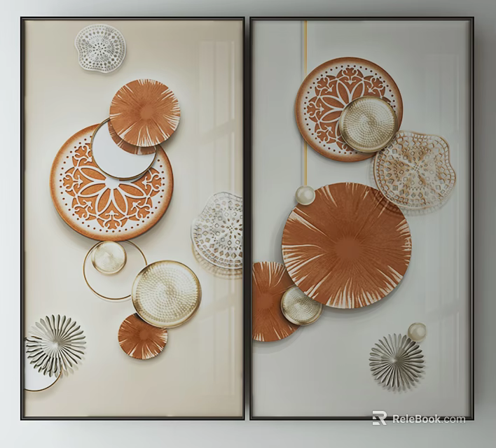 Modern Brown Beige Circular Wall Decorations With Intricate Laser Cut Patterns 3d model