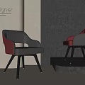 Designer Modern Dining Chairs With Gray Red Leather Seats And Wooden Legs
